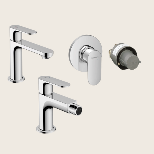 Hansgrohe Rebris S Set miscelatori lavabo coolstart bidet con scarico e doccia 1 via e parte incasso cromo 72519000+72210000+72648000
