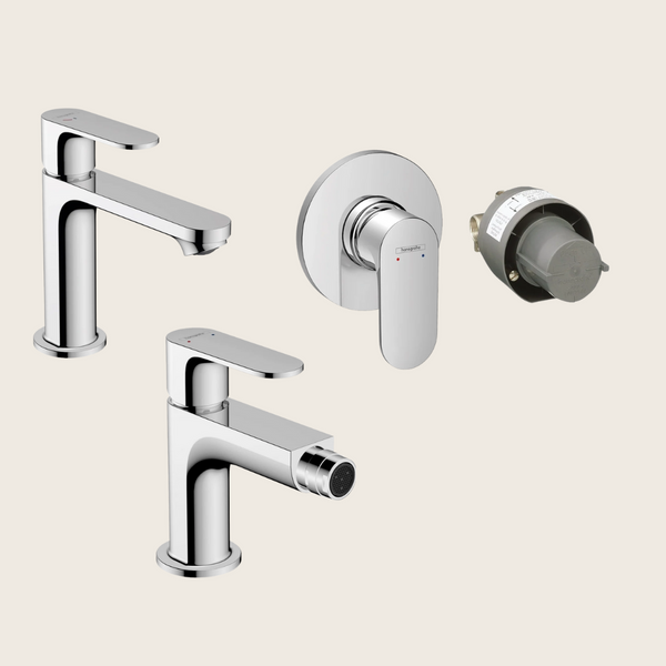 Hansgrohe Rebris S Set miscelatori lavabo coolstart bidet con scarico e doccia 1 via e parte incasso cromo 72519000+72210000+72648000