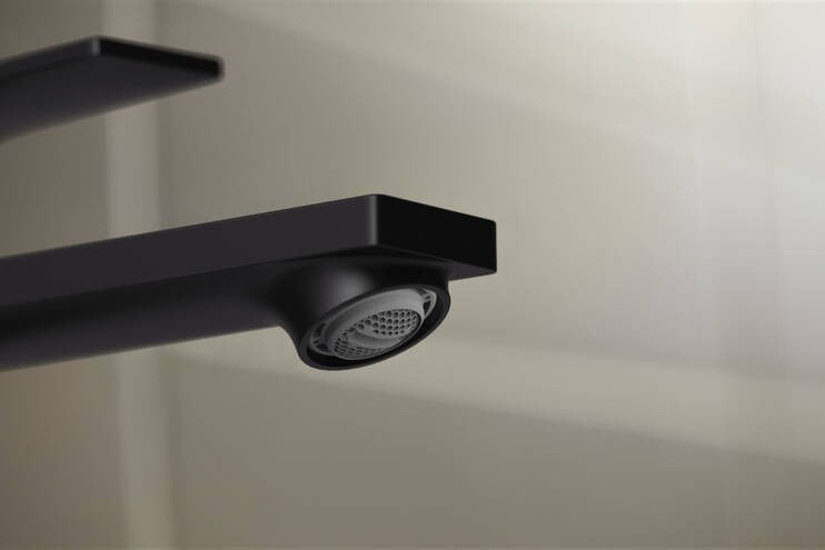 Hansgrohe Rebris E Miscelatore Lavabo 110 Coolstart Con, vista laterale del profilo e della forma