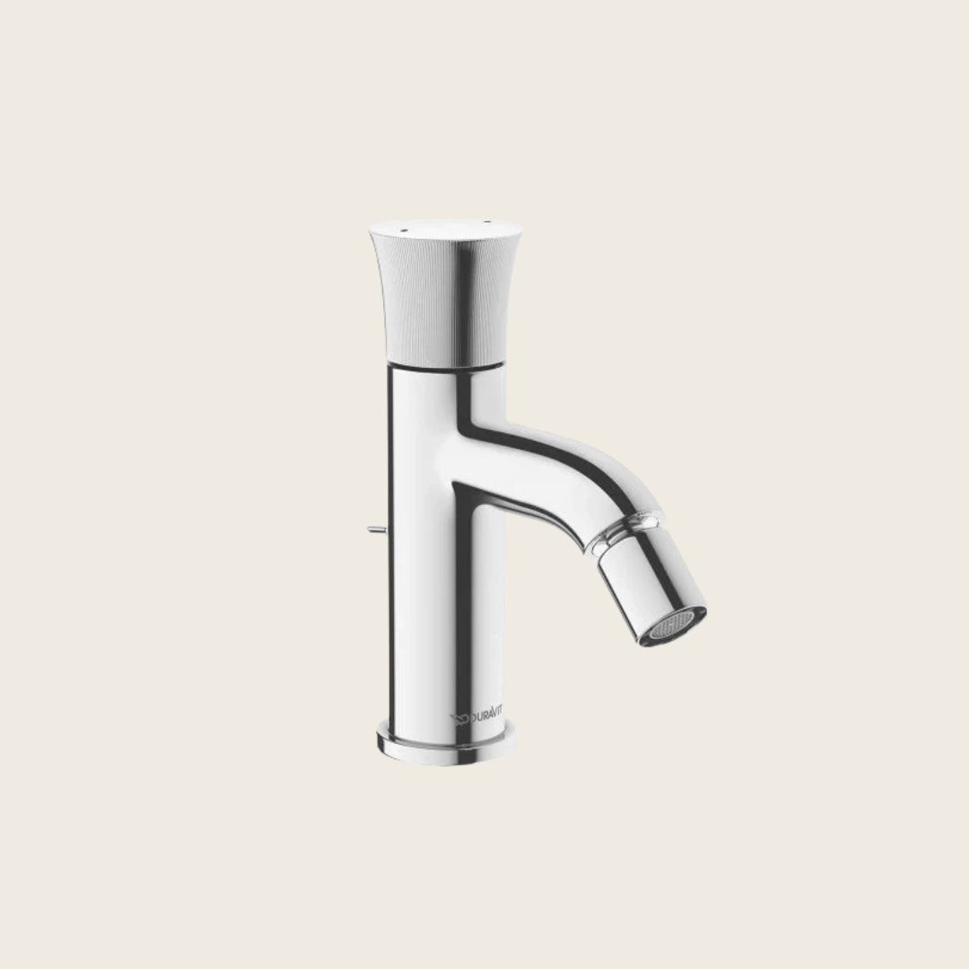 Duravit White Tulip Miscelatore bidet monocomando cromo Cromo Lucido, vista frontale della maniglia e della bocca di...