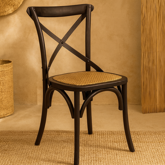 Andrea Bizzotto Cross Country sedia in rattan naturale e legno nero 0743234