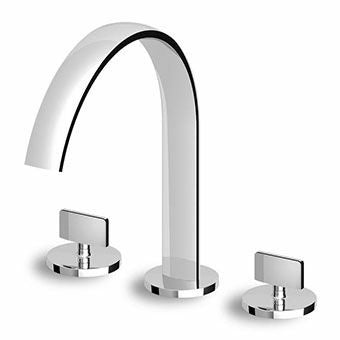 Zucchetti Isyfresh Gruppo Lavabo 3 fori Cromo ZD4437 ambientato su piano bagno con accessori - Zucchetti Rubinetteria