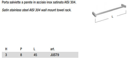 Antonio Lupi Just9 Portasalviette a parete 45 cm in acciaio Inox satinato