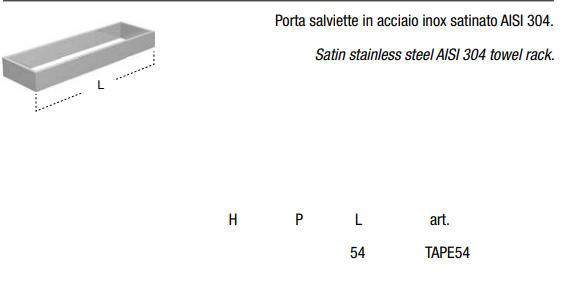 Antonio Lupi Tape54 Portasciugamani 54 cm a muro in acciaio, vista laterale del profilo a muro - Antonio Lupi Design