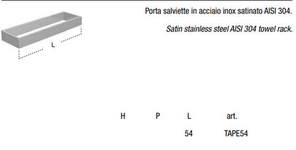 Porta asciugamani 54 cm a muro in acciaio Inox Satinato Antonio Lupi Tape54