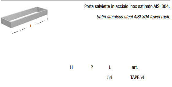 Porta asciugamani 54 cm a muro in acciaio Inox Satinato Antonio Lupi Tape54