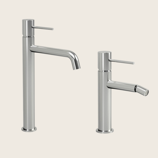 Coppia rubinetti lavabo alto e bidet in ottone cromo Hidden