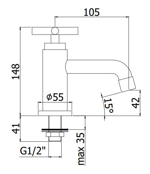 Paffoni Quattro Qtv090 Rubinetto Lavabo Alto Solo Acqua, vista laterale del profilo e della forma