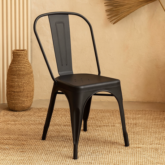 Sedia da pranzo in metallo nero con schienale, impilabili, per bistrò, cucina, interni ed esterni, 51x 43 x 85 cm
