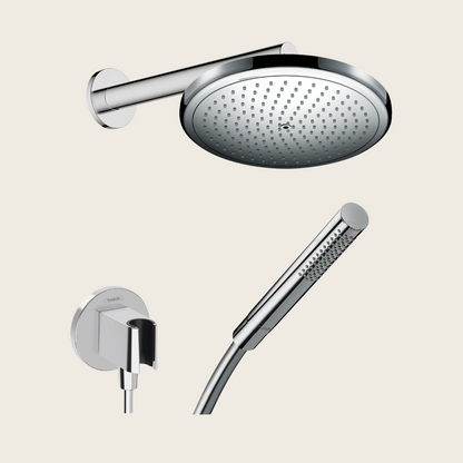 Kit Doccia con soffione tondo 28 cm braccio supporto con doccetta stick e flessibile 160 cm cromo Hansgrohe