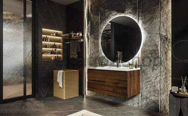 Mobile bagno noce 90x46 Sorrento maniglia sinistra e lavabo in ceramica