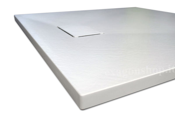 Quarzo piatto doccia 90x90 effetto pietra ardesia bianco in smc con piletta e copripiletta