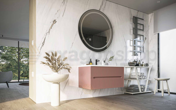 Mobile bagno rosa antico 90x46 cannettato Urbino due cassetti con lavabo in ceramica