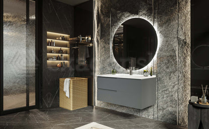 Mobile bagno grigio opaco 90x46 Sorrento maniglia sinistra e lavabo in ceramica