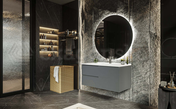 Mobile bagno grigio opaco 90x46 Sorrento maniglia sinistra e lavabo in ceramica