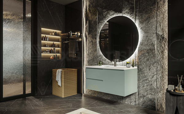 Mobile bagno salvia opaco 90x46 Sorrento maniglia sinistra e lavabo in ceramica