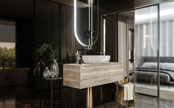 Mobile Bagno Rovere 120x50 Amalfi Con Un Cassetto e Lavabo da appoggio in ceramica