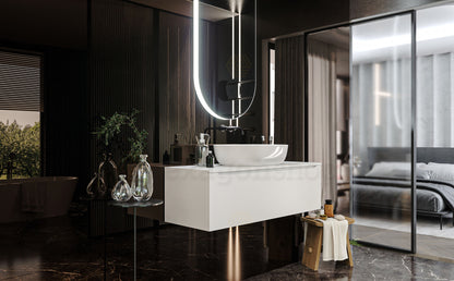 Mobile Bagno bianco opaco 120x50 Amalfi un Cassetto e Lavabo da appoggio in ceramica