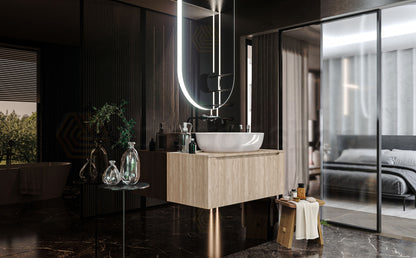 Mobile Bagno Teak 90x50 Amalfi Con Un Cassetto e Lavabo da appoggio in ceramica