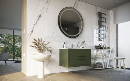 Mobile bagno Verde oliva 100x46 Vienna con lavabo ad incasso e due cassetti rifiniti con maniglie cromo