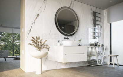 Mobile bagno bianco opaco 70x46 cannettati Urbino con ciotola da appoggio quadra in ceramica e due cassetti