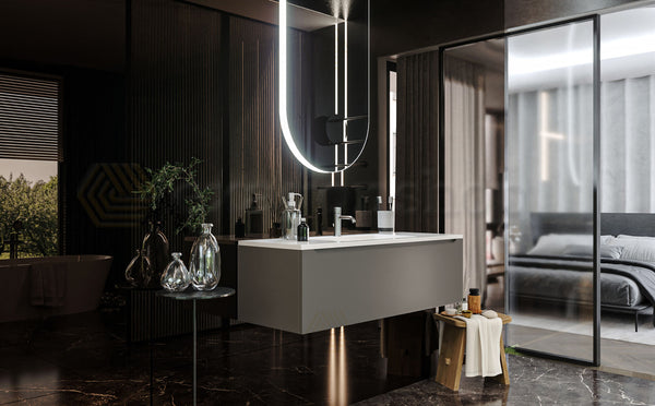 Mobile Bagno grigio opaco 120x50 Amalfi Un Cassetto E Lavabo Integrato In Mineralmarmo