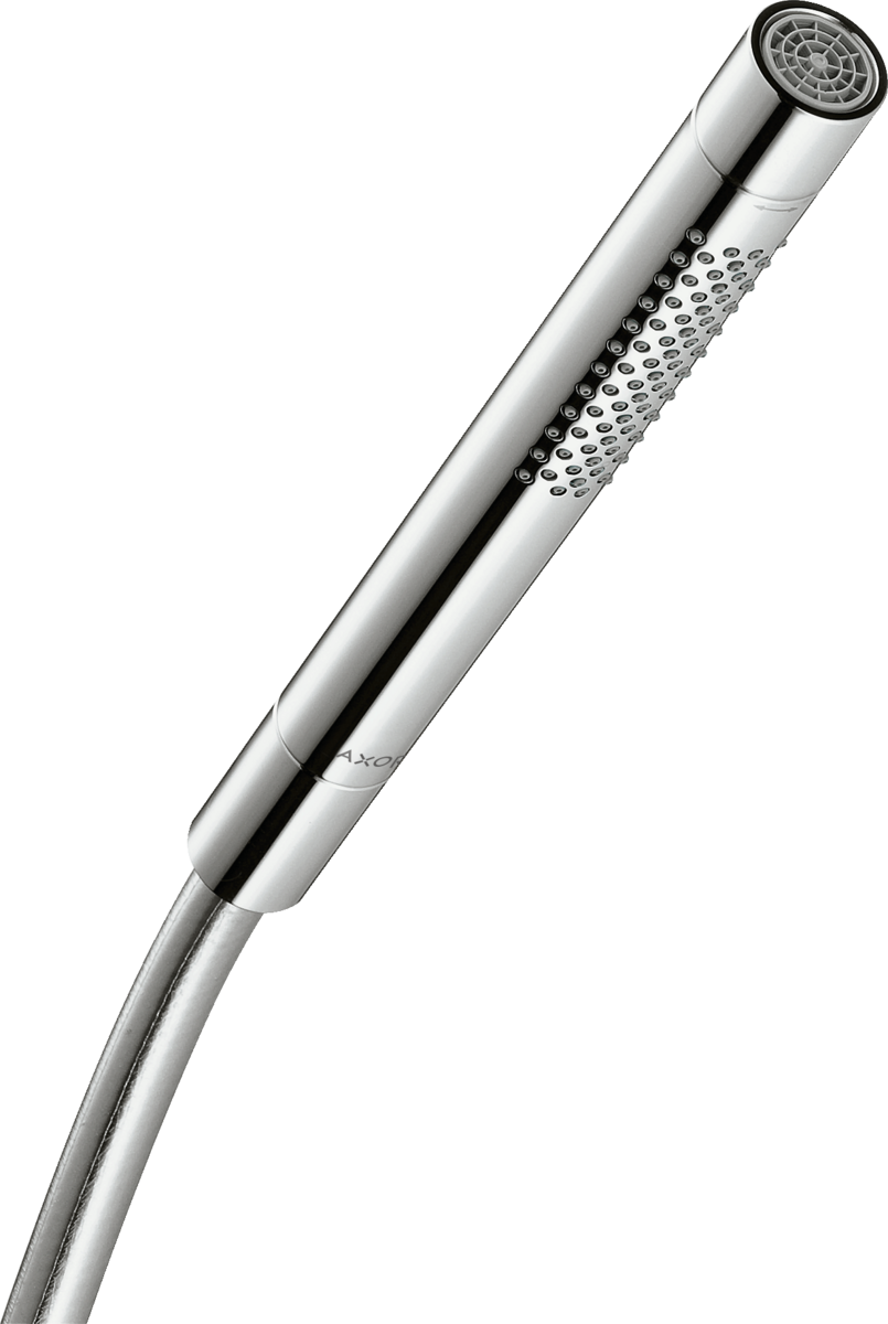 Hansgrohe Starck Doccetta stick Cilindrica a 2 getti Cromo, dettaglio ravvicinato della finitura e del marchio