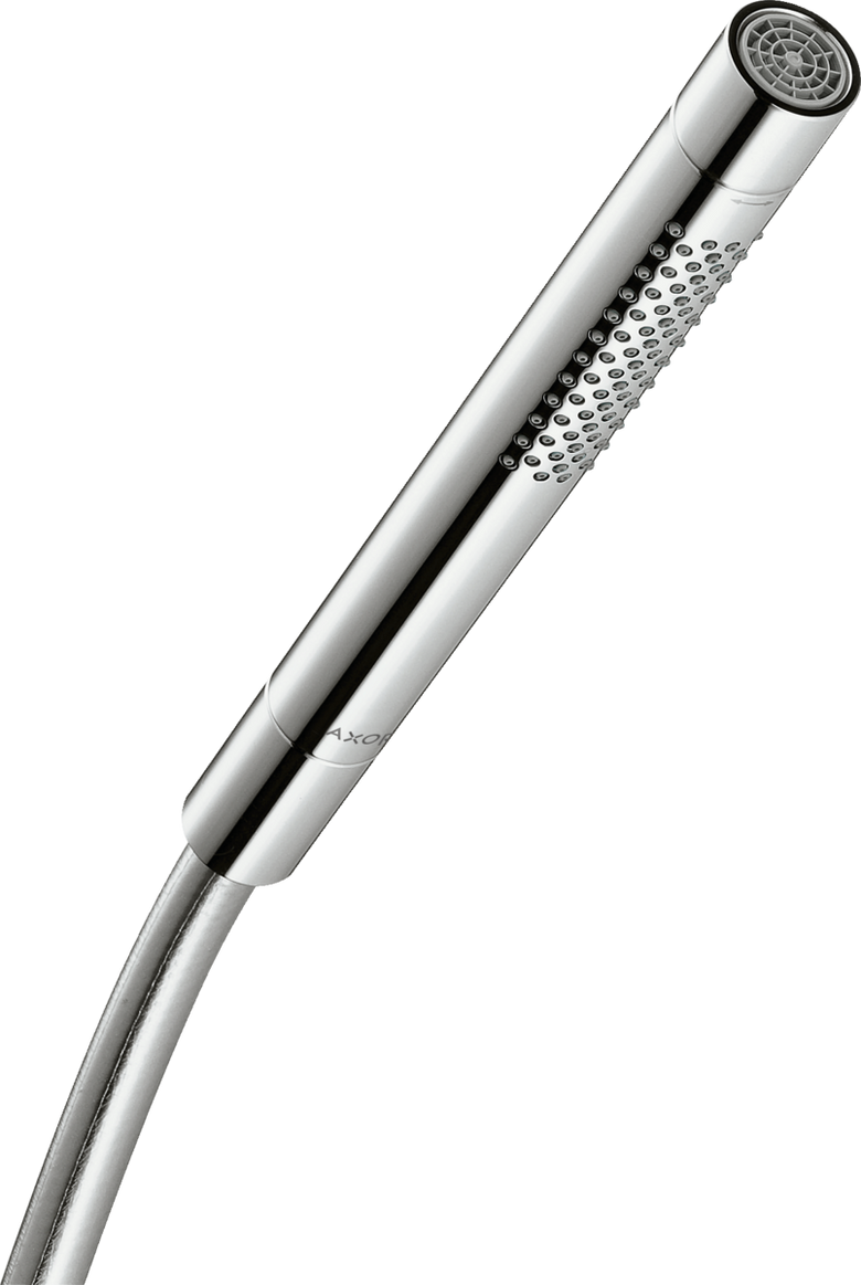 Hansgrohe Starck Doccetta stick Cilindrica a 2 getti Cromo, dettaglio ravvicinato della finitura e del marchio