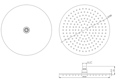 Soffione doccia tondo 30 cm sp. 6,5 mm con braccio 30 cm in acciaio cromo lucido Smart