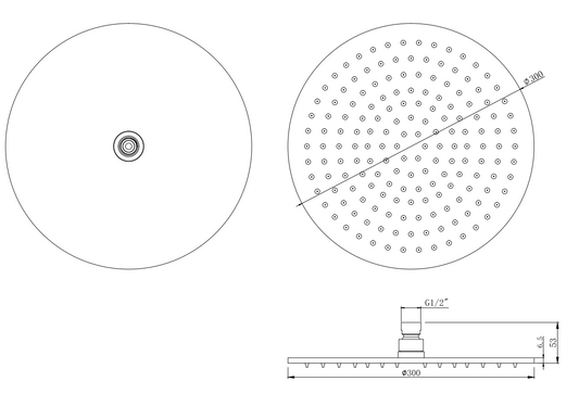 Soffione doccia tondo 30 cm 6,5 mm in acciaio cromo lucido, vista laterale del profilo - Exagonshop