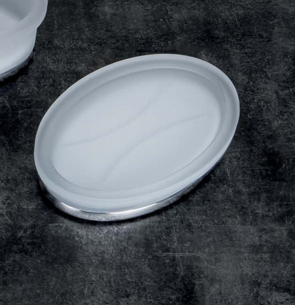 Colombo Land Porta Sapone da Appoggio in Vetro Acidato, dettaglio ravvicinato del materiale e dell'aggancio - Colombo Design