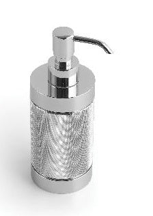 Dispenser Da Appoggio Per Sapone Liquido Cromo Officina 01, vista laterale del profilo a muro