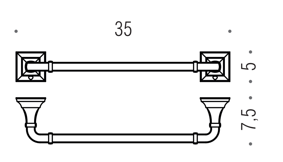 Colombo Portofino Portasciugamani 35 cm Cromo, vista laterale del profilo a muro - Colombo Design