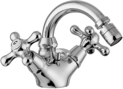 Paffoni iris irv137 gruppo bidet classico canna orientabile, dettaglio ravvicinato della finitura e del marchio