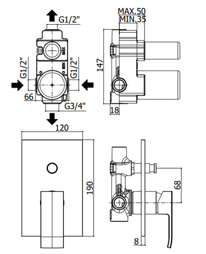 Paffoni Level Lea015 miscelatore doccia incasso con deviatore e piastra ABS cromo.