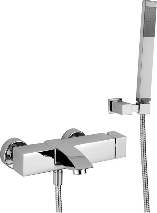 Paffoni Level Lec026 Miscelatore vasca Esterno Con Set ambientato in box doccia con pareti in vetro