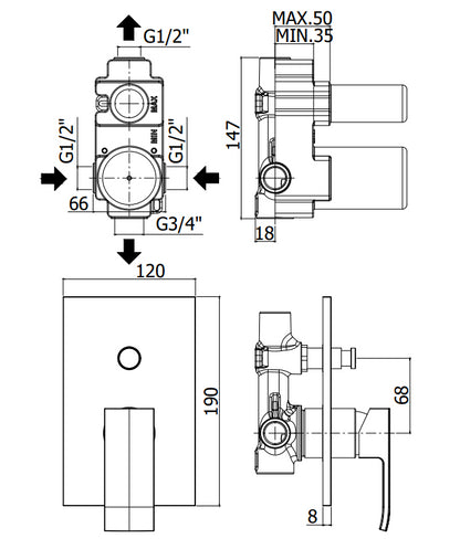 Paffoni Level Les015 Miscelatore Doccia Ad Incasso Con Deviatore a pulsante Cromo