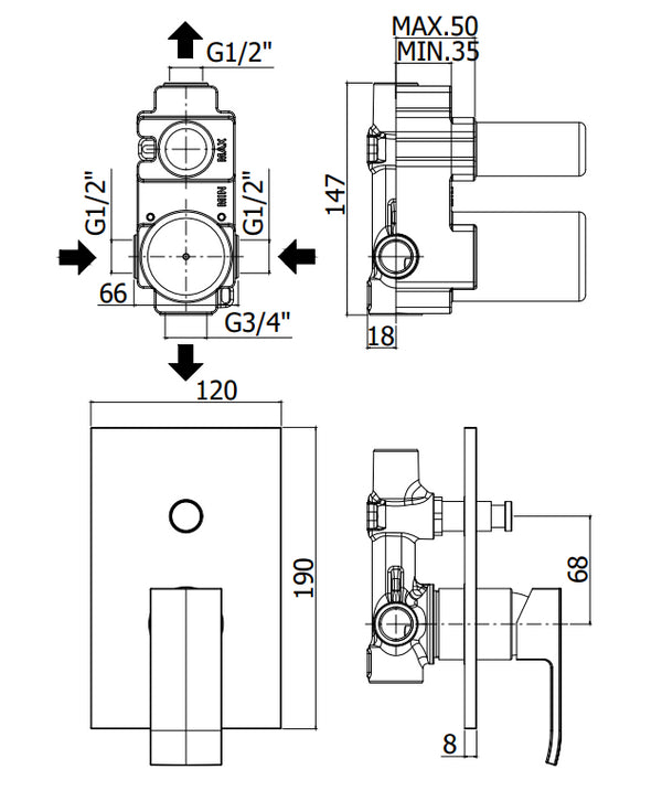 Paffoni Level Les015 Miscelatore Doccia Ad Incasso Con Deviatore a pulsante Cromo