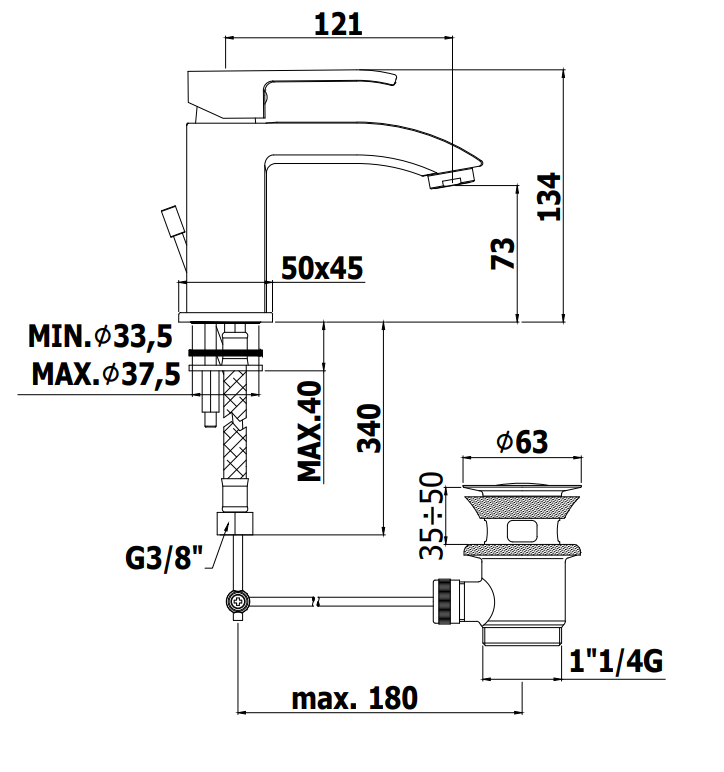 Paffoni Level Les075 Miscelatore lavabo canna curva Con, vista laterale del profilo e della forma