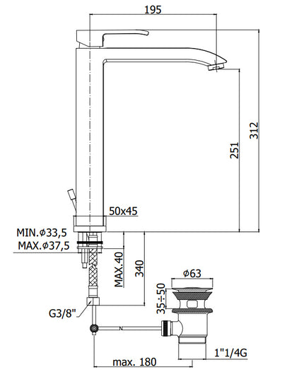Paffoni Level Les085 Miscelatore Lavabo alto Prolungato con scarico automatico Cromo