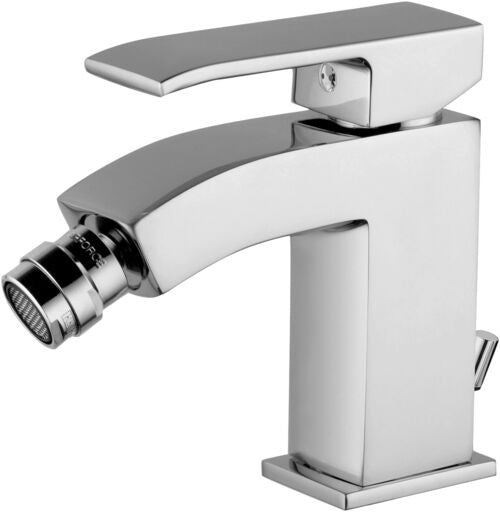 Paffoni Level Les135 Miscelatore bidet scarico automatico, dettaglio ravvicinato della finitura e del marchio