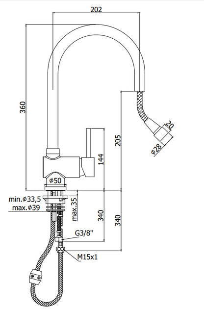 Paffoni Stick Sk185 Miscelatore lavello Monocomando con Doccetta Estraibile e flessibile 150 cm Cromo