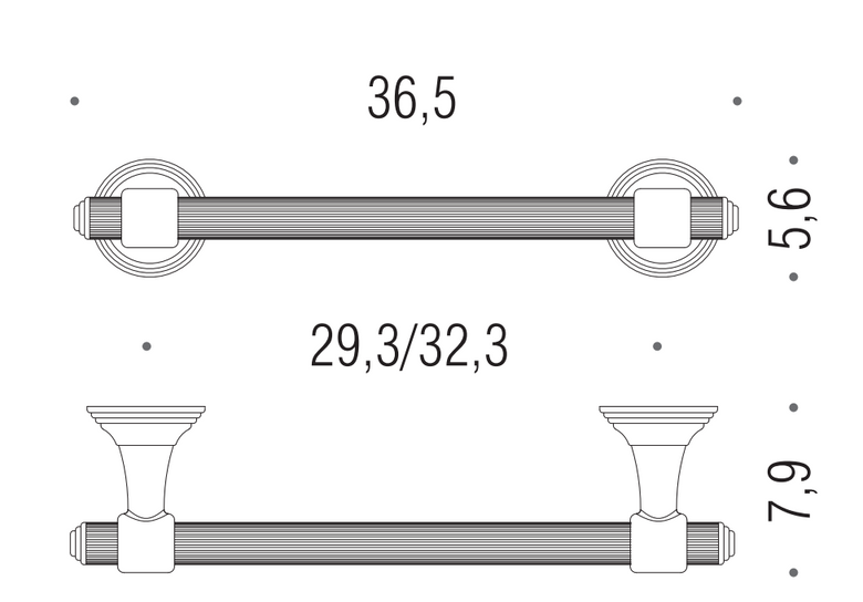 Colombo Hermitage Portasciugamani 35 cm cromo b3309, vista laterale del profilo a muro - Colombo Design