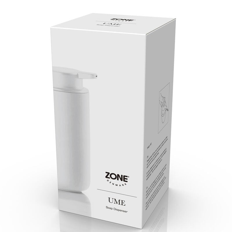 Dispenser sapone in gres e abs soft touch bianco Zone, retro con sistema di fissaggio a parete