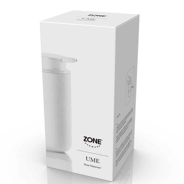 Dispenser sapone in gres e abs soft touch bianco Zone, retro con sistema di fissaggio a parete