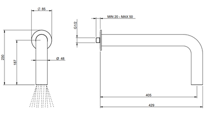 Treemme Watertube RWIT4A47IS02 soffione a parete in acciaio inox satinato