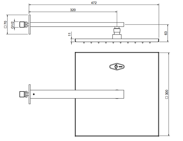 Treemme Q30 soffione 30x30 a parete anticalcare cromo