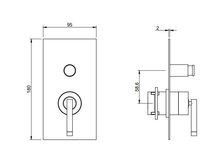 Disegno tecnico con quote di Treemme Arche miscelatore monocomando vasca doccia a muro Cromo Lucido - Rubinetterie Treemme
