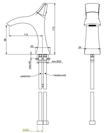 Treemme Hedo miscelatore lavabo bidet 94 mm in ottone cromo IT0911CCHEZZ