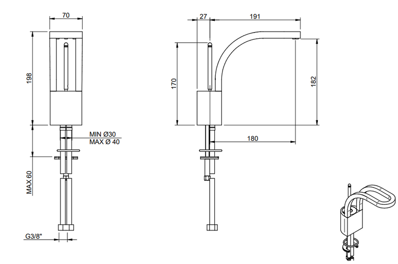 Treemme Philo miscelatore monocomando lavabo medio 182mm Cromo Lucido, vista frontale su sfondo bianco - Rubinetterie Treemme